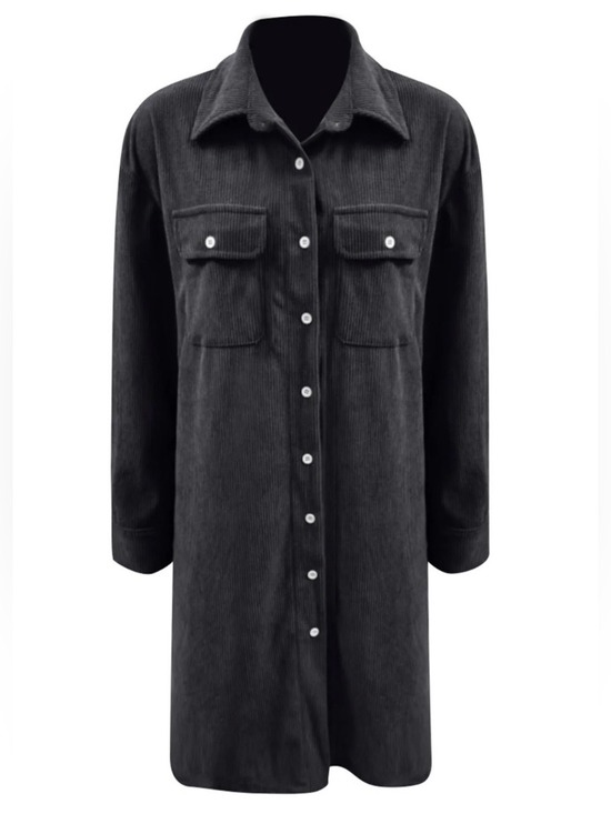Dresses & Skirts - Black Corduroy Shirt Dress Long Sleeve Women